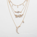 Mode Bling Bling Diamant mehrschichtige Charme-Anhänger-Halsketten Frauen, vergoldete Mondsternform BABY Halskettenschmuck